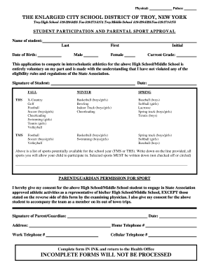 Student Participation and Parental Sport Approval Form