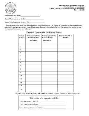 US Physical Presence Form