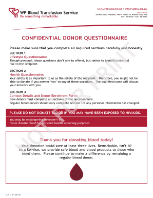 Confidential Donor Questionnaire
