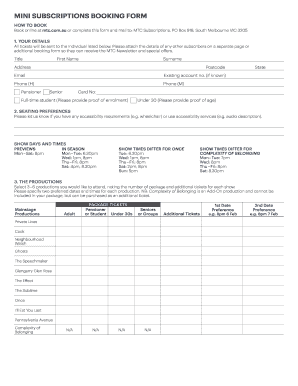 MTC Subscriptions Booking Form