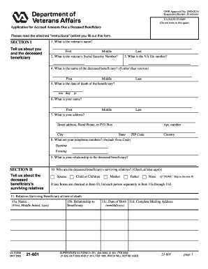 VA Form 21-601 Application for Accrued Amounts Due a Deceased Beneficiary