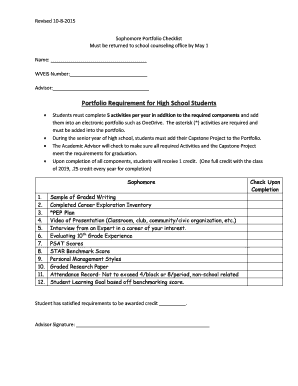 Sophomore Portfolio Checklist