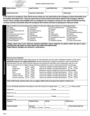 Student Health History Form