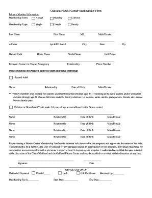 Oakland Fitness Center Membership Form