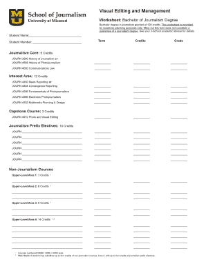 Bachelor of Journalism Degree Worksheet