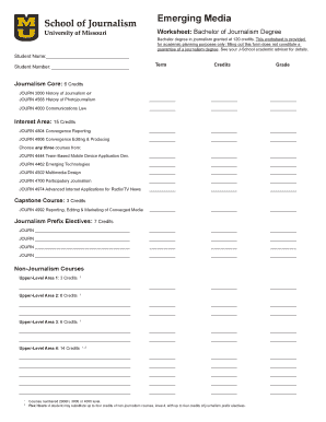 University of Missouri Journalism Degree Worksheet