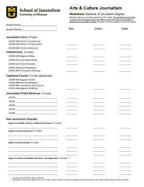 Bachelor of Journalism Degree Worksheet
