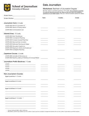 Bachelor of Journalism Degree Worksheet
