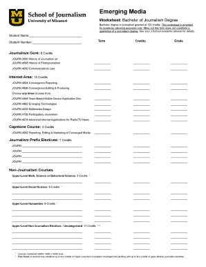 University of Missouri Bachelor of Journalism Degree Worksheet