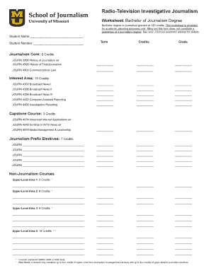 Bachelor of Journalism Degree Worksheet