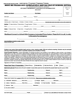 Student Emergency and Health Information Form