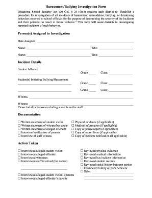 Oklahoma School Bullying Investigation Form