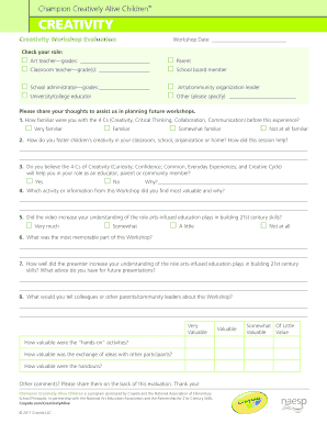 Creativity Workshop Evaluation Form