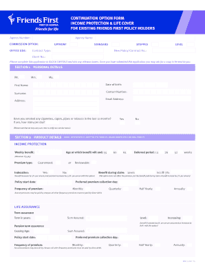 Income Protection and Life Cover Application Form