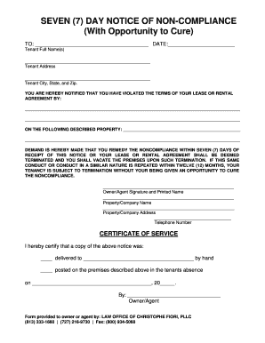 Seven Day Notice of Non-Compliance