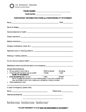 Smithsonian Associates Tour Participant Information Form