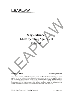 Colorado Single Member LLC Operating Agreement