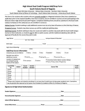 High School Dual Credit Program Add/Drop Form
