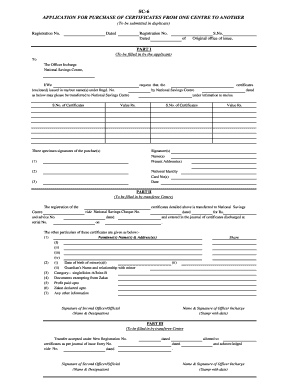 Application for Purchase of Certificates Transfer