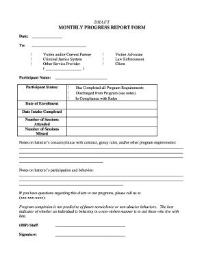 Monthly Progress Report Form