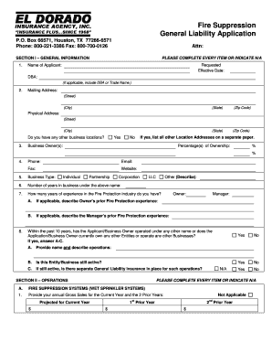 Fire Suppression General Liability Application