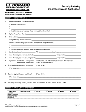 Security Industry Umbrella Excess Application