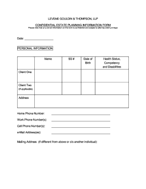 Confidential Estate Planning Information Form