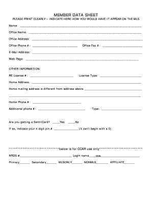 Member Data Sheet