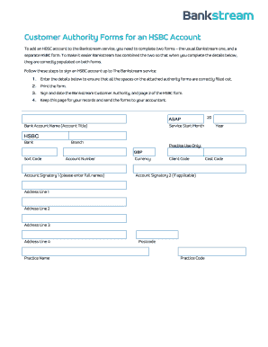 HSBC Bankstream Customer Authority Form