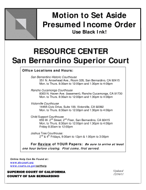 Motion to Set Aside Presumed Income Order