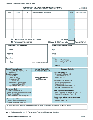 VOLUNTEER MILEAGE REIMBURSEMENT FORM ver 1132016