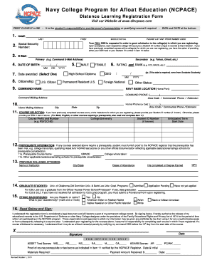 Navy College Program for Afloat Education Registration Form