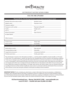 Outpatient Notification Form
