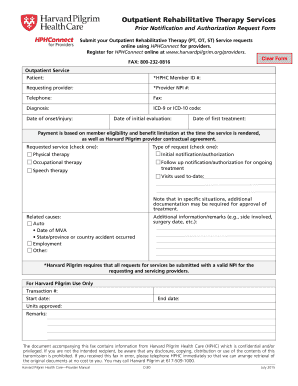 Outpatient Rehabilitative Therapy Authorization Request Form