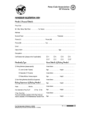Pony Club Victoria Membership Registration Form