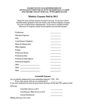 Ministry Expense Form 2013