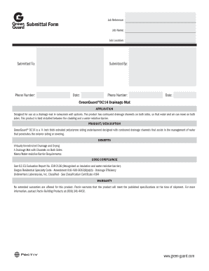 GreenGuard DC14 Drainage Mat Submittal Form