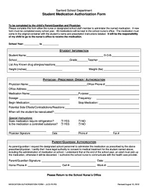 Student Medication Authorization Form