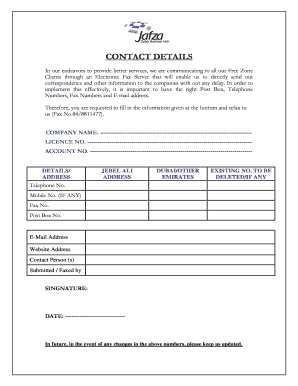 Free Zone Client Contact Details Form
