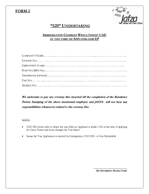 UAE Form 520 Visa Application Undertaking