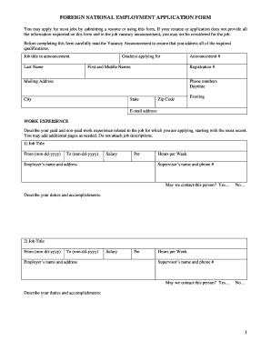 Foreign National Employment Application Form
