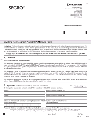 Dividend Reinvestment Plan Mandate Form