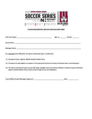 Player Age/Medical Waiver Certification Form