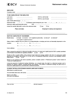 Formulaire de demande de pension de retraite suisse