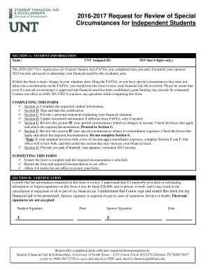 Request for Review of Special Circumstances for Independent Students