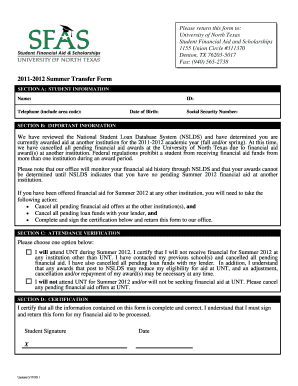 2011-2012 Summer Transfer Form