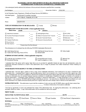 Waukesha County Authorization to Release Confidential Information