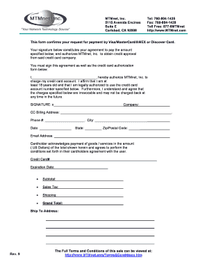 Credit Card Payment Authorization Form