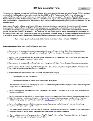 UNC Chapel Hill OPT Data Information Form