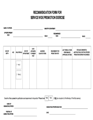 Recommendation Form for Service Wide Promotion Exercise